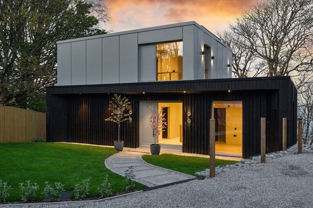 Boutique Cornwall holiday home entrance at dusk